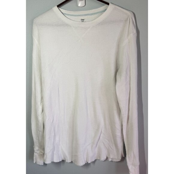 GAP Mens Waffle Knit Thermal Top Large White Long Sleeve Crewneck Layering Winte - Picture 1 of 9
